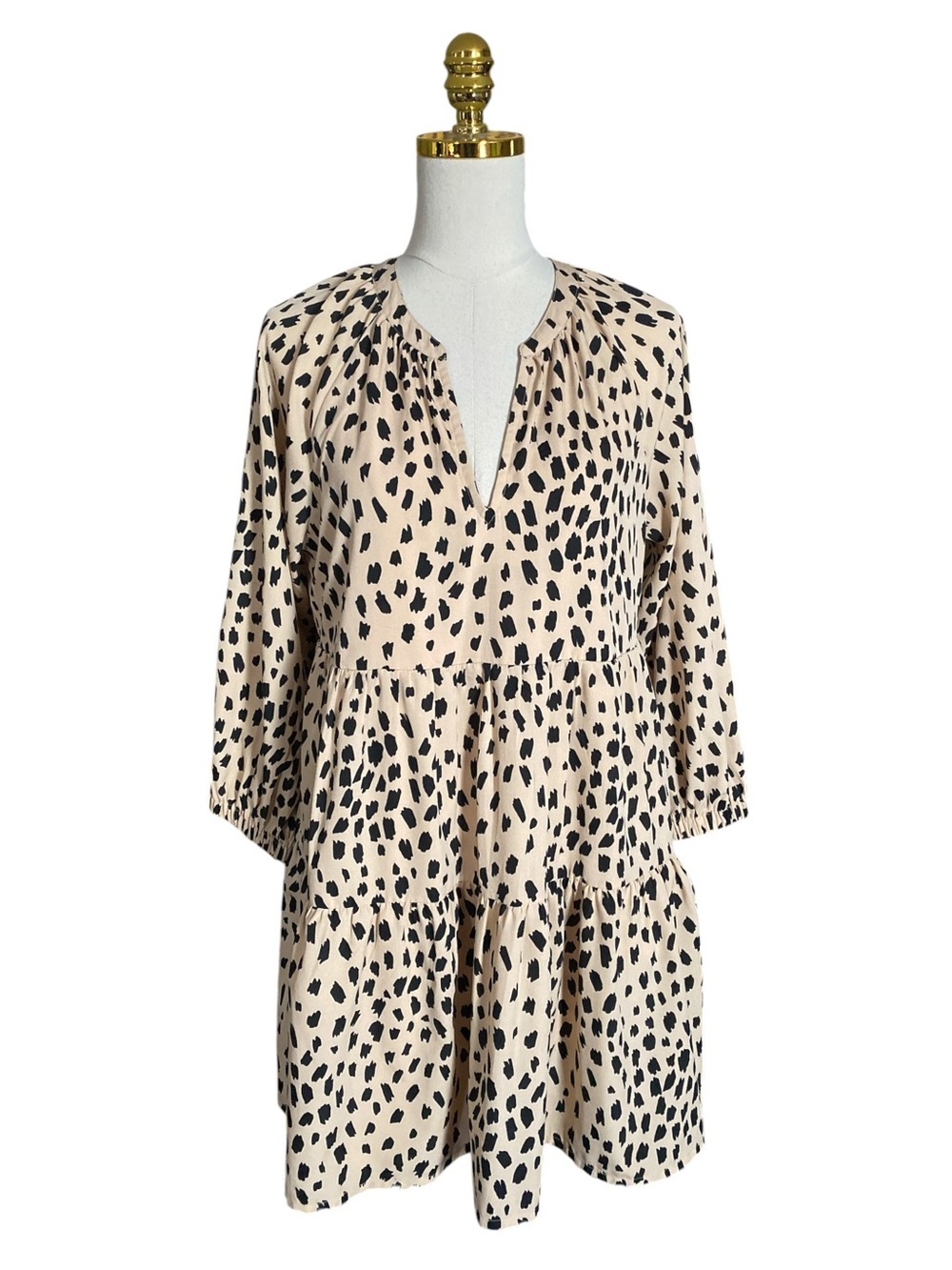 Vineyard Vines Women Leopard Print V-Neck Tiered Swing Dress Beige & Black Small - Picture 4 of 11